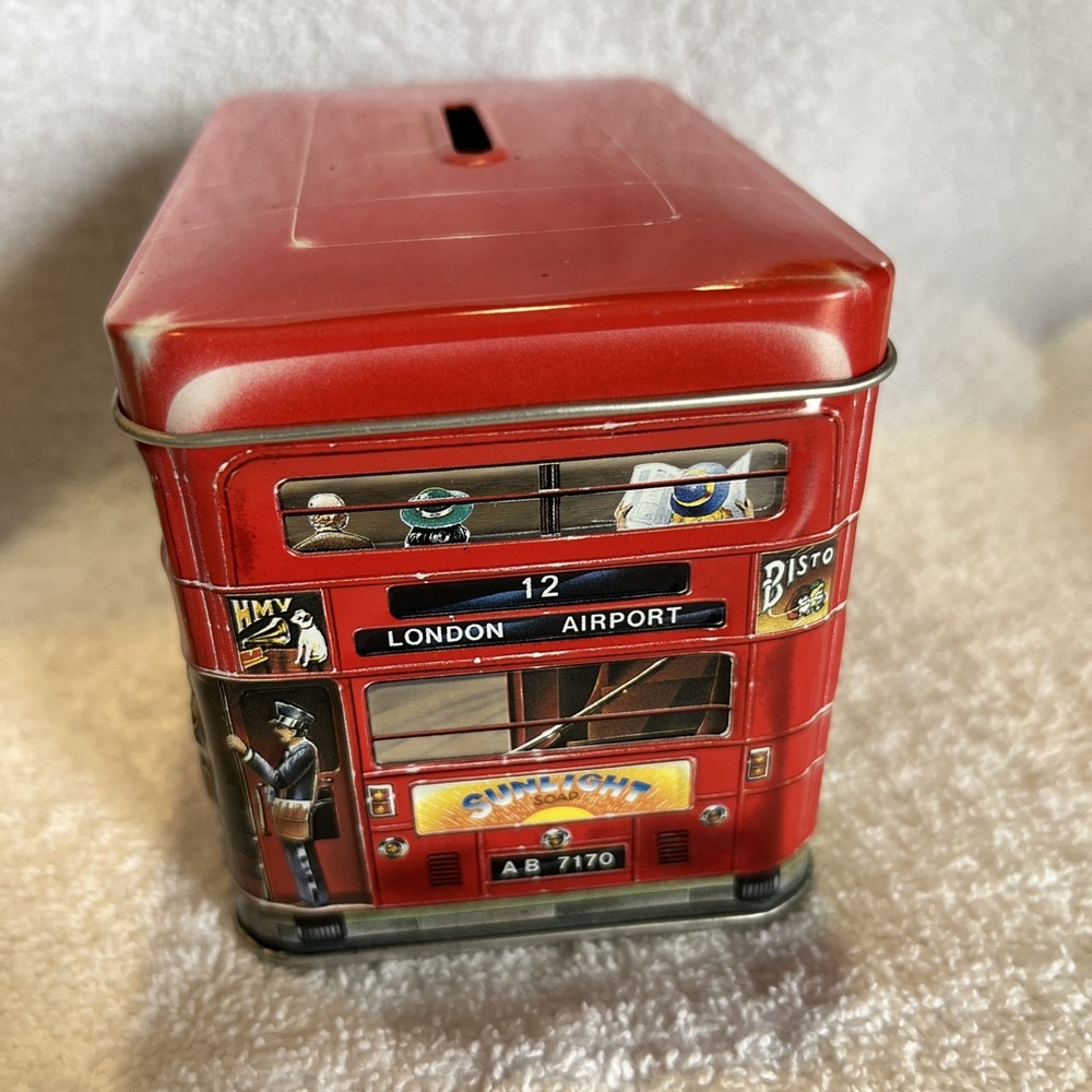 Churchill's London Transport Double-Decker Red Bus Coin Bank Tin - Picture 2 of 9